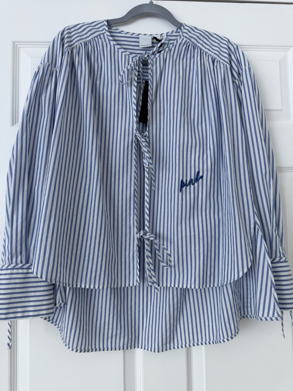 Blue & White Striped Tie-Front Blouse